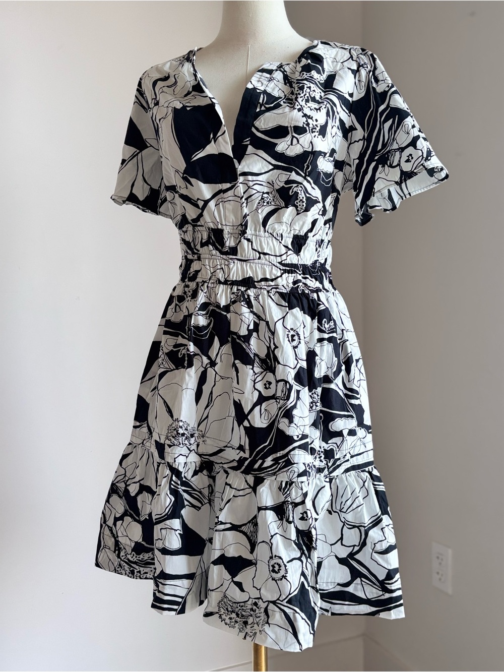 Anthropologie Black & White Floral Tiered Midi Dress - Picture 2 of 7